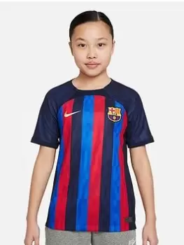 Image of Nike Barcelona Youth 22/23 Home Short Sleeved Stadium Shirt, Blue, Size M