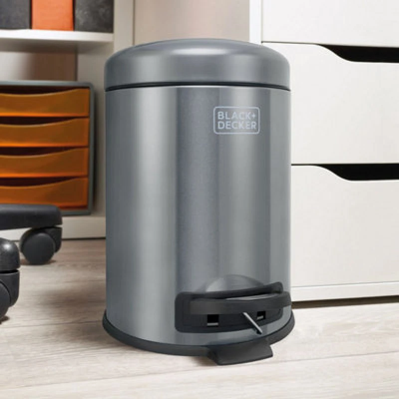 Image of Black + Decker 5L Dome Lid Pedal Bin - Dark Stainless Steel
