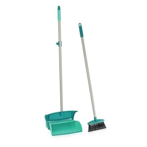 Image of Leifheit Long Handled Dust Pan Set - Turquoise