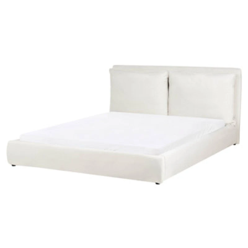 Image of Beliani Bed Velvet Bajonna 160 X 200 Cm (Eu King Size) Off-White