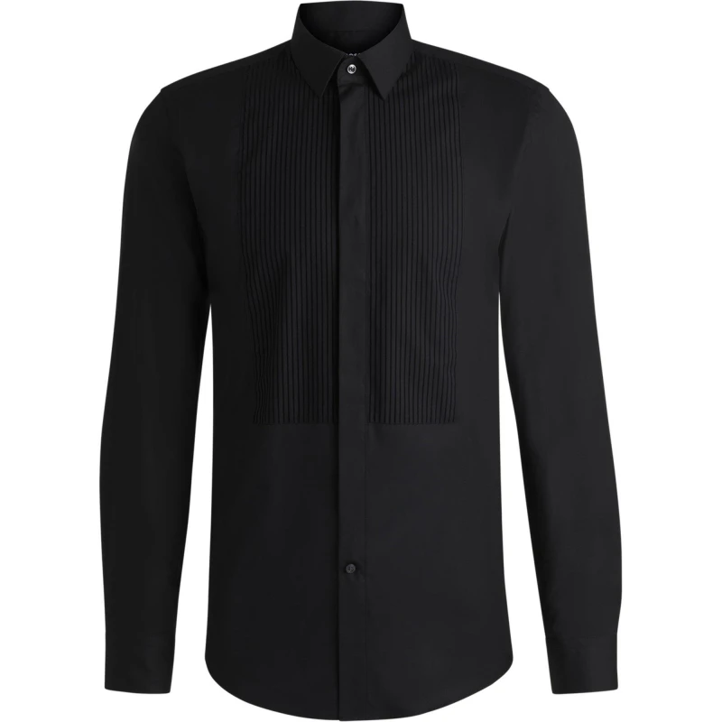 Image of Boss Mens H Hank Party Long Sleeve Oxford Shirt Black male 15.7 inch