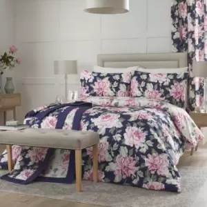 Image of Dreams & Drapes Kirsten Floral Print Easy Care Reversible Duvet Cover Set, Pink/Blue, Single