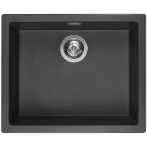 Image of Amsterdam 50 Integrated Single Bowl Granite Kitchen Sink Black Silvery - Black - Reginox