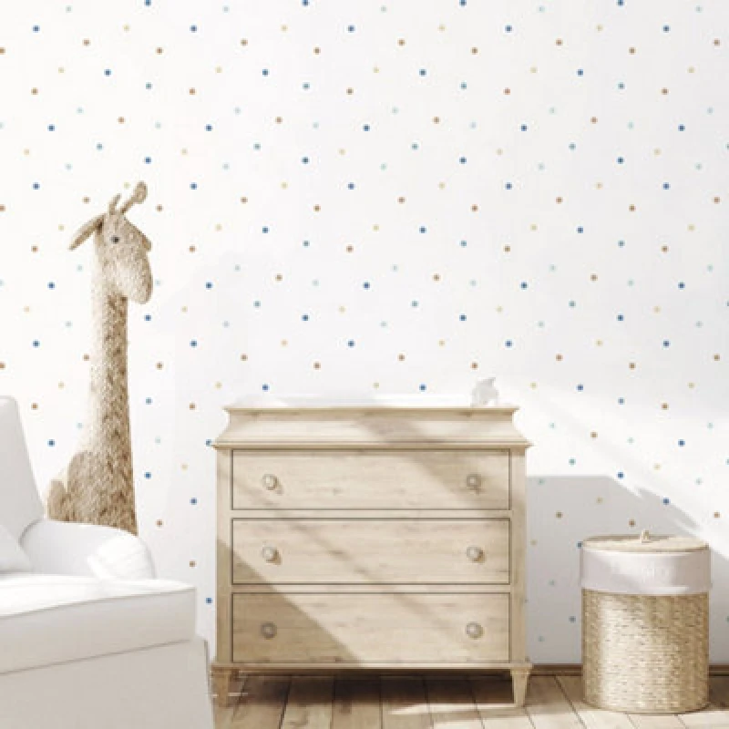 Image of Galerie Tiny Tots 2 Blue Beige Dots Smooth Wallpaper