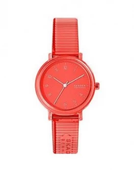 Image of Skagen Coral Dial And Coral Transparent Pu Strap Ladies Watch