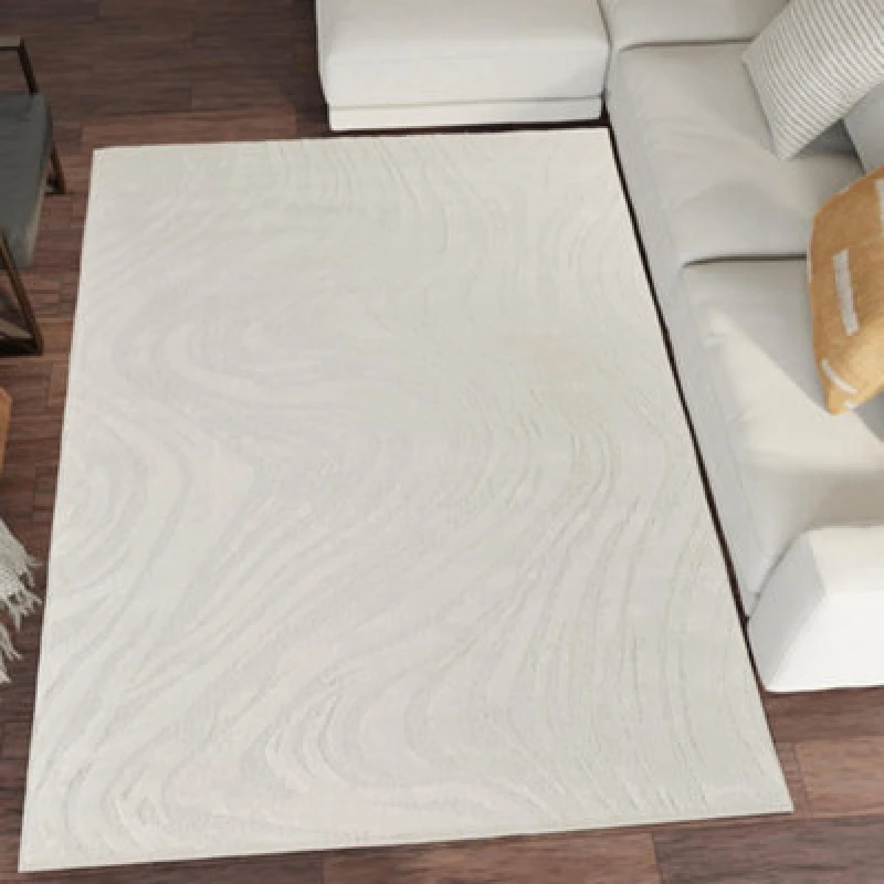 Image of Hamilton Modern Metallic Sheen Area Rug - Marble Inspired Design Cream 80Cm X 150Cm