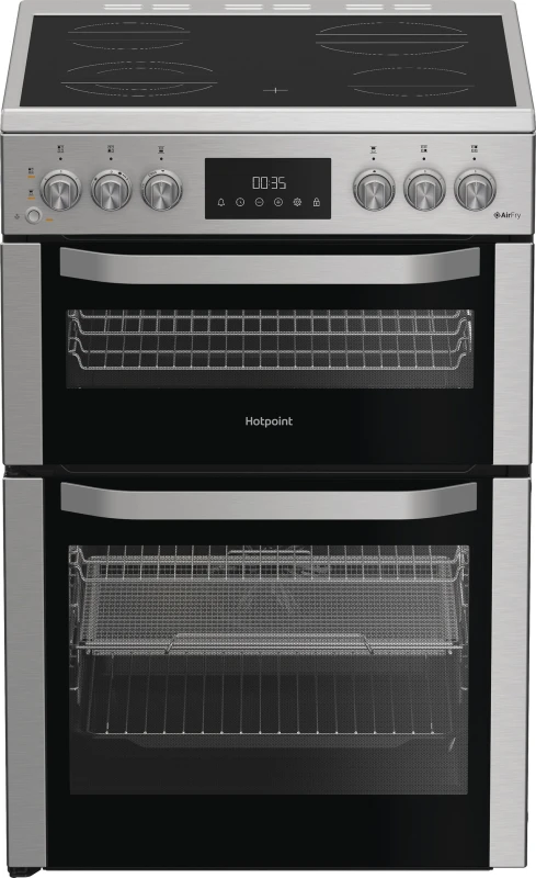 Image of Hotpoint HDE6VDCASX 60cm Wide Double Oven Electric Cooker with Ceramic Hob - Stainless Steel - A Rated