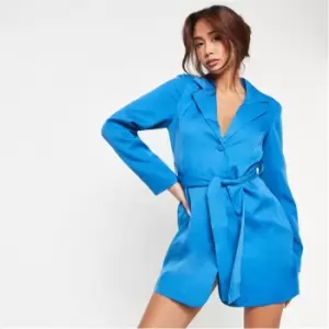 Image of Missguided Petite Button Front Belted Blazer Dress - Blue