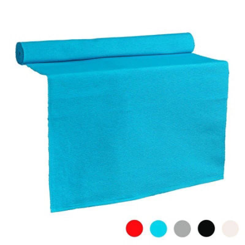 Image of Nicola Spring Ribbed Cotton Table Runner - 48 X 183Cm - Light Blue