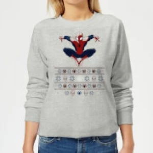 Image of Marvel Avengers Spider-Man Womens Christmas Sweatshirt - Grey - M