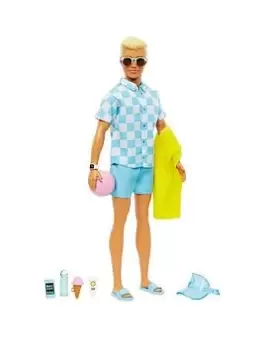 Image of Barbie Blonde Ken Doll With Swim Trunks And Beach-Themed Accessories