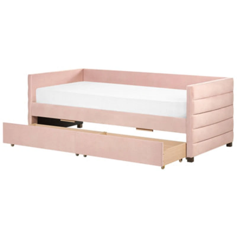 Image of Beliani Daybed With Storage Velvet Marray 90 X 200 Cm (Eu Single) Pastel Pink