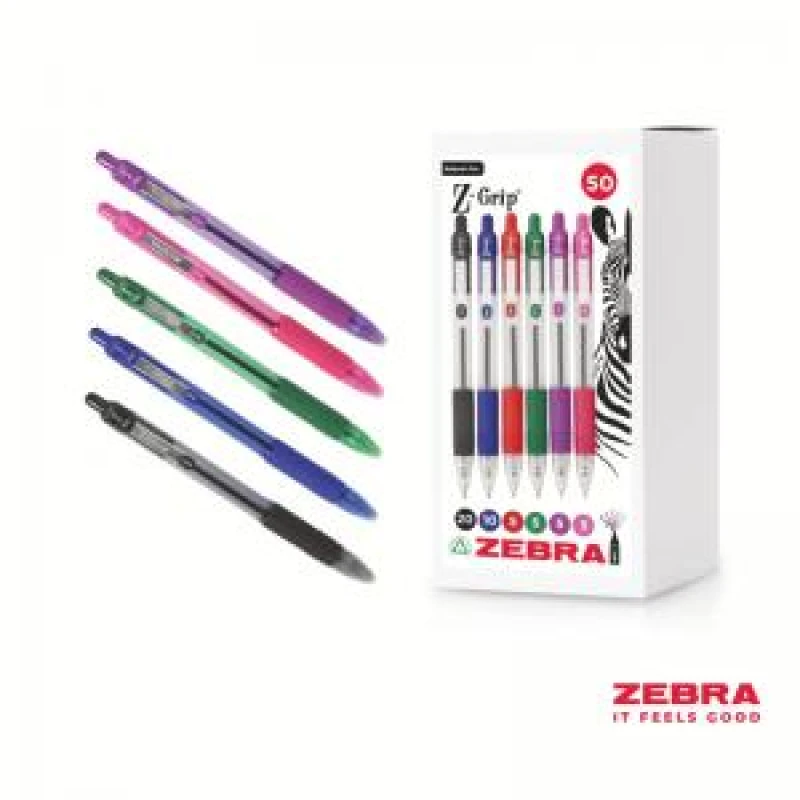 Image of Zebra Z-Grip Ballpoint Pen 1.0mm Tip Assorted (Pack 50) - 02758