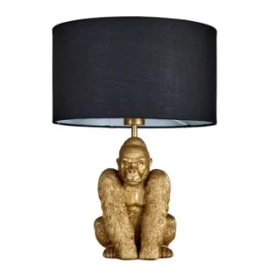 Image of King Gorilla Table Lamp in Gold with Black Reni Shade