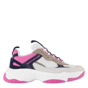Image of Calvin Klein Jeans Maya Leather Trainers - White/Blue/Pink
