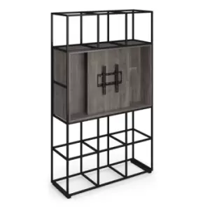 Image of Flux modular storage triple frame with media unit in grey oak with TV bracket and whiteboard on reverse