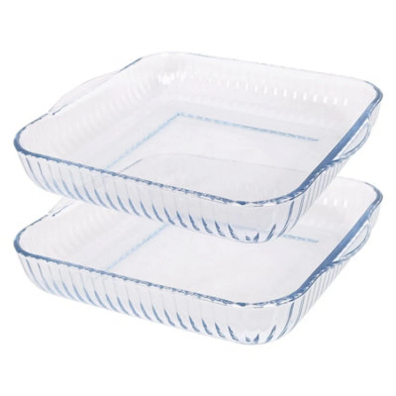 Image of Argon Tableware Optical Square Glass Oven Dishes - 30Cm X 27.5Cm - Pack Of 2