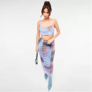 Image of Missguided Co Ord Mesh Ruched Midaxi Skirt - Multi