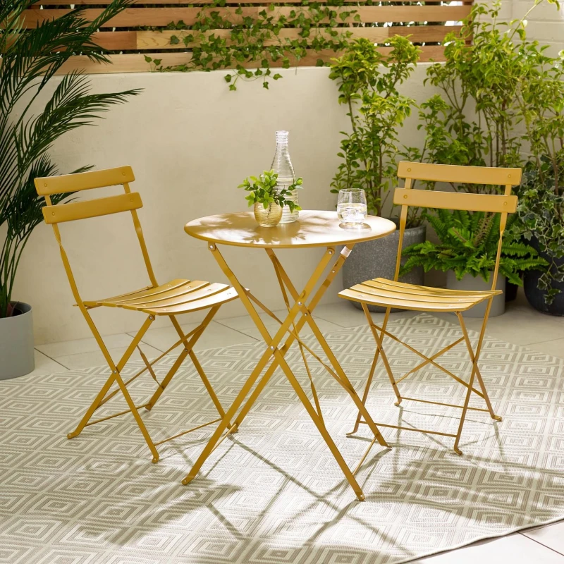 Image of FurnitureboxUK FurnitureboxUK Cabo 2 Seater Metal Bistro Set with Round Table in Mustard Mustard One Size Unisex 5056784305577