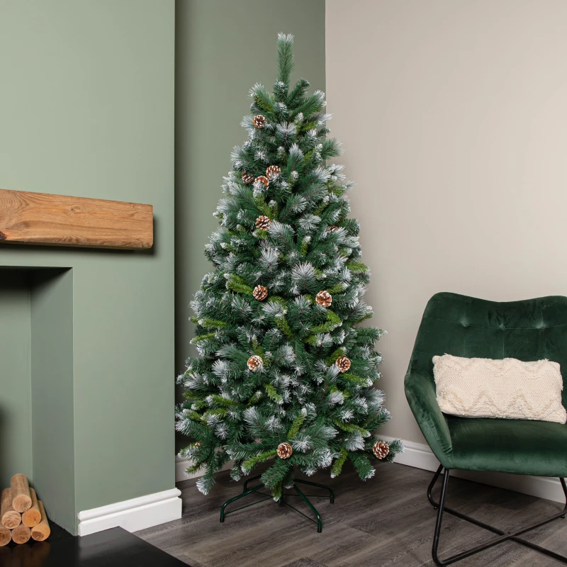 Image of Samuel Alexander 6ft (1.8m) Frosted Glacier Pine Snow Tipped Christmas Tree with Pinecones with 710 Tips in Green Green Unisex