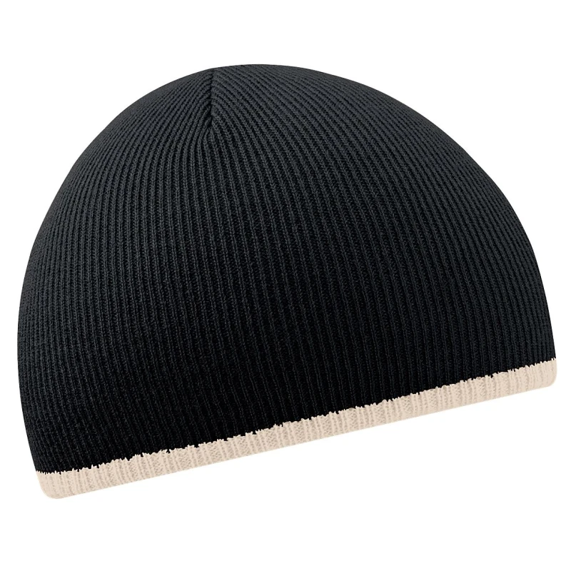 Image of Beechfield Beechfield Two-Tone Knitted Winter Beanie Hat in Black One Size Unisex 5055747772050