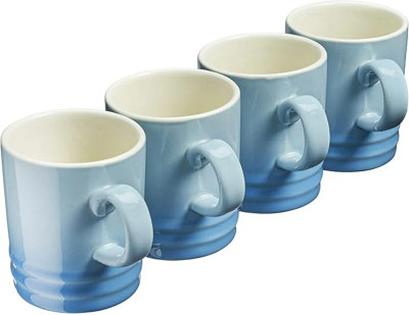 Image of Cooks Professional Set Of 4 Colourful Stoneware Mugs - Tea Coffee Drinking Cups 350Ml Capacity - Dishwasher & Microwave Safe - Blue