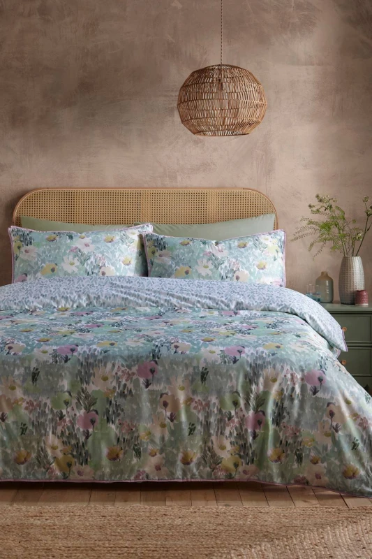 Image of Appletree Abstract Floral Duvet Cover Bedding Set Green