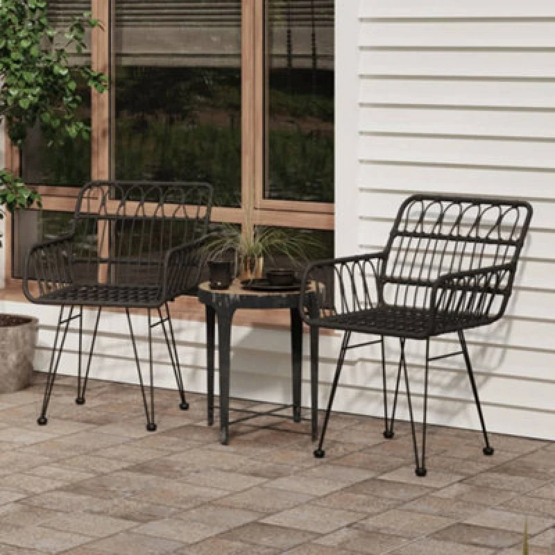 Image of vidaXL Garden Chairs 2 pcs with Armrest Black 56x64x80cm PE Rattan, Black 319427