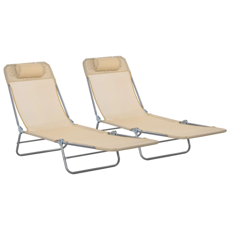 Image of Outsunny Outsunny - 2 Pieces Sun Loungers Foldable Reclining Chair with Headrest Brown 5056725509736