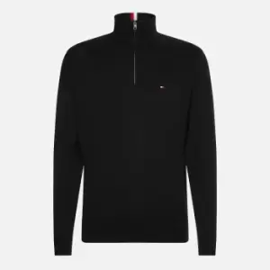 Image of Tommy Hilfiger Mens Big & Tall Pima Organic Cotton & Cashmere Mock Zip Jumper - Black - 5XL
