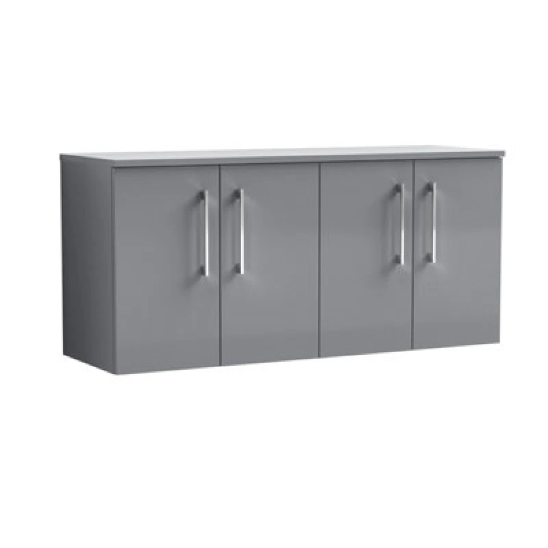 Image of Nuie Arno Wall Hung 4-Door Vanity Unit & Laminate Worktop In Satin Grey, Modern Counter Top Vanity Unit In Satin Grey