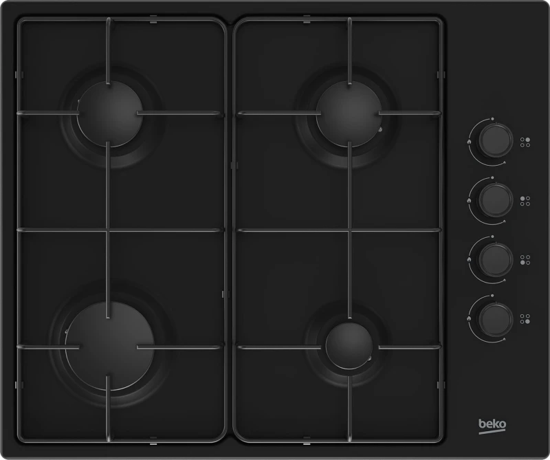 Image of Beko HIBG64120SB 60cm 4 Burner Gas Hob - Black 7754786326 Black