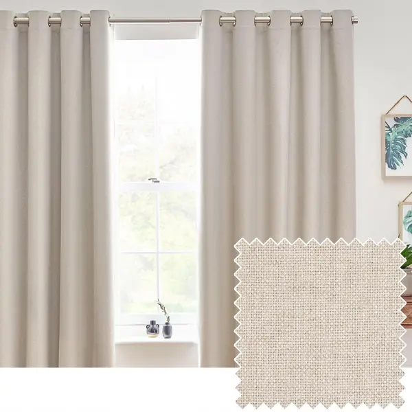Image of Furn Dawn 100% Blackout Thermal Eyelet Curtains Light Beige