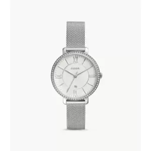 Image of Fossil Womens Jacqueline Three-Hand Date Stainless Steel Watch - Silver