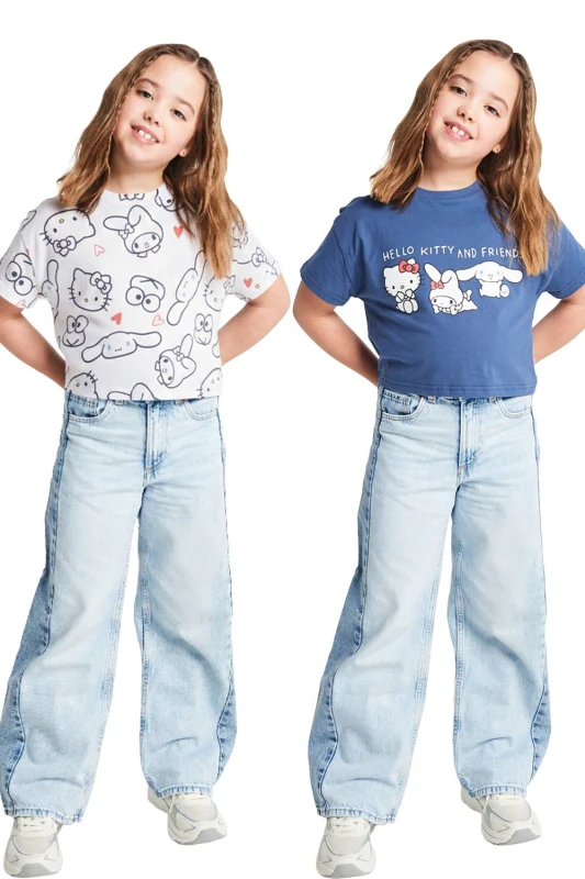 Image of Brand Threads Hello Kitty & Cinnamoroll T-Shirt 2 pack Size: 8-9 Years Multicolor Unisex 8-9 Years