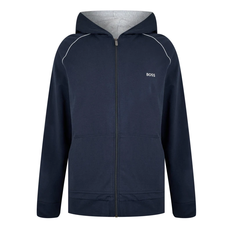 Image of Boss Mens MixMatch Zipped Hoodie, Full-Zip Closure Dark Blue 403 male S