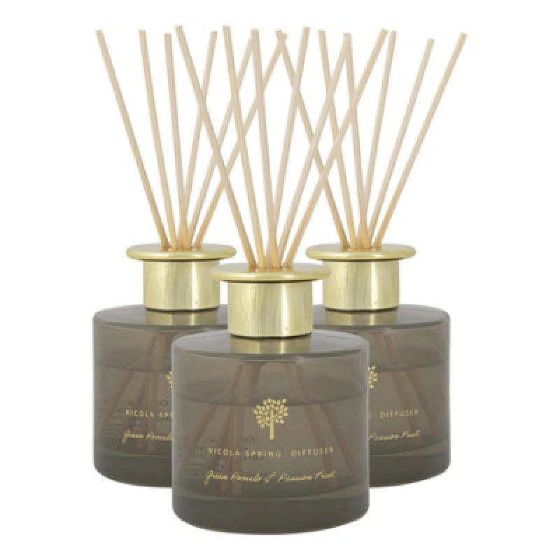 Image of Nicola Spring 3X Reed Diffusers - 200ml - Green Pomelo & Passion Fruit - Fruity Fresh Fragrance With 6 Reeds Each Long Lasting