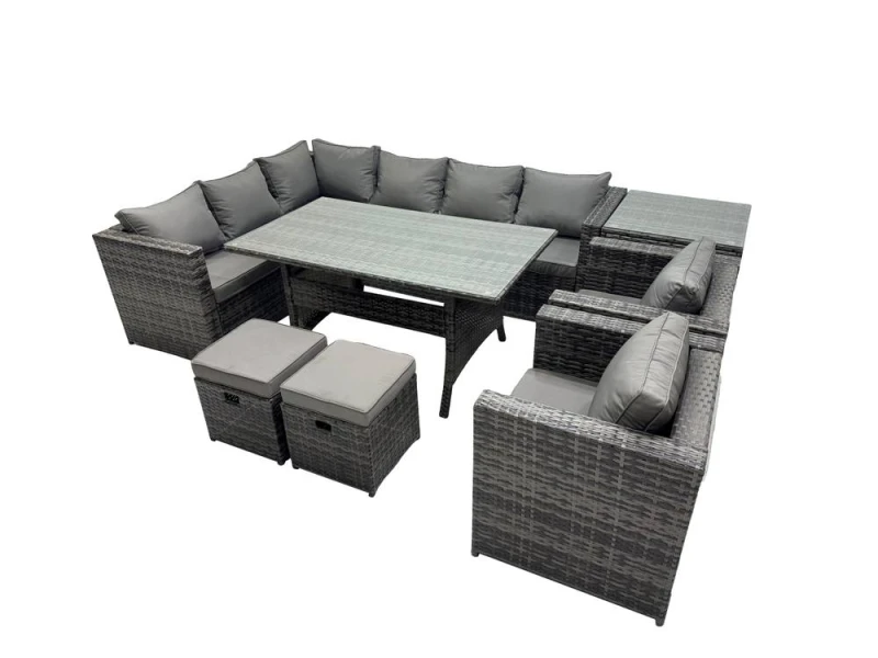 Image of Fimous Outdoor PE Rattan Sofa Set with with 2 Small Stools Side Table in Dark Grey Dark Grey Unisex