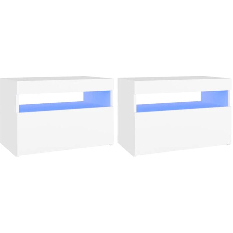 Image of VIDAXL Bedside Cabinet & LED Lights 2 pcs White 60x35x40cm Engineered Wood Vidaxl 8720286640579