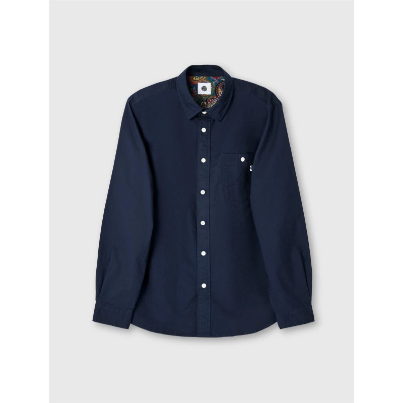 Image of Pretty Green Mens Long-Sleeve Plain Shirt Navy male Small