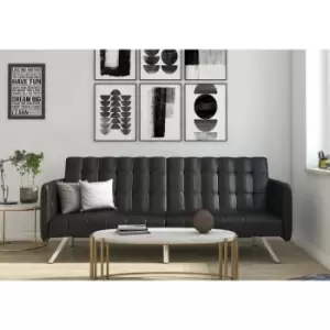 Image of Dorelhome - Emily Convertible Click Clack Split Back Sofa Bed Tufted Black Faux Leather