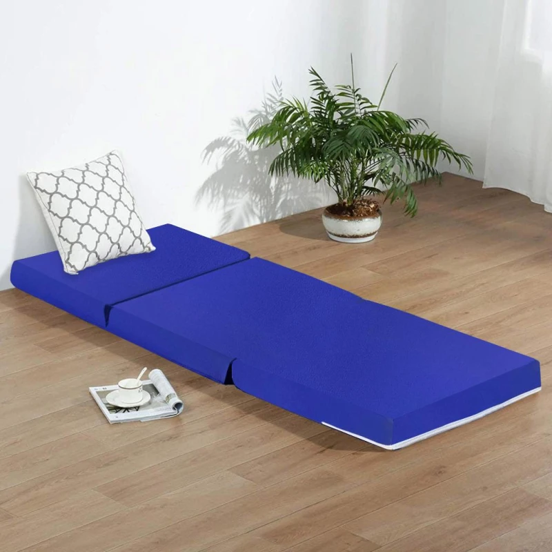 Image of Mattress Guru Leather Z Bed Futon Folding Mattress Chair Blue