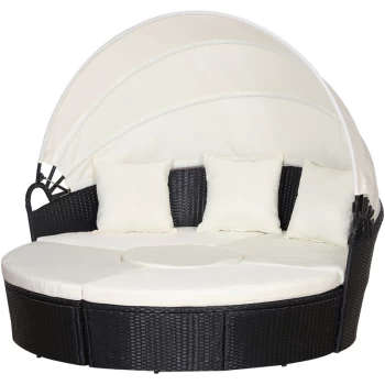 Image of Outsunny - 5 PCs Cushioned Outdoor Plastic Rattan Round Sofa Bed Table Set Black