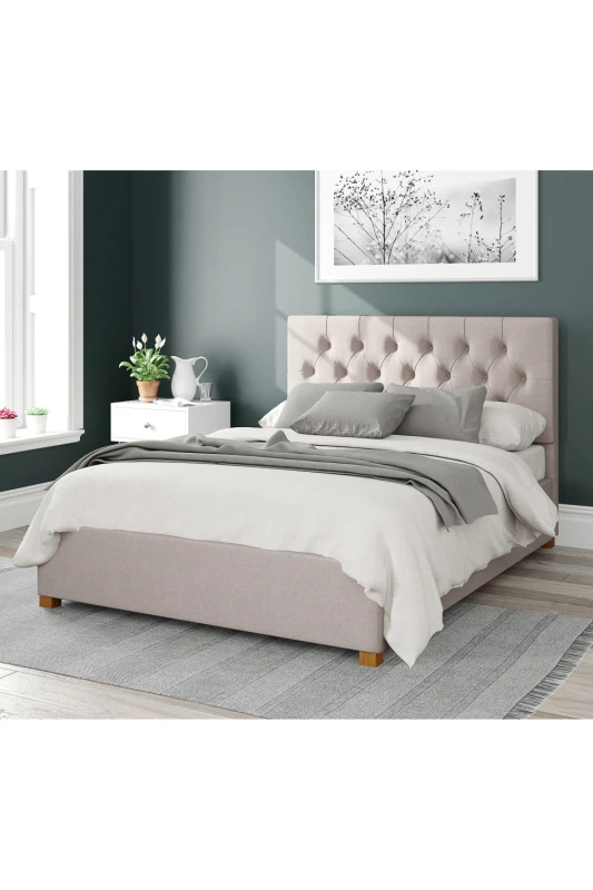 Image of Aspire Aspire Olivier Upholstered Ottoman Storage Bed, Eire Linen Fabric in Off White Size: Small Double Off White Small Double Unisex 5057632168702