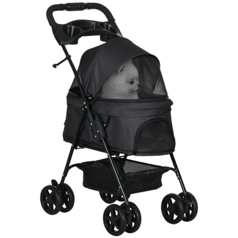 Image of PawHut PawHut Dog Stroller Pet Cat Travel Pushchair One-Click Fold for Small Dogs Black 5056725556532