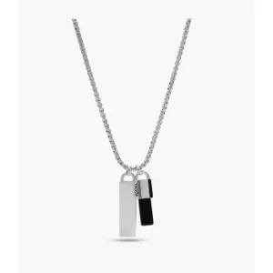 Image of Fossil Mens Joyful Expression Black Onyx Stainless Steel Pendant Necklace - Silver