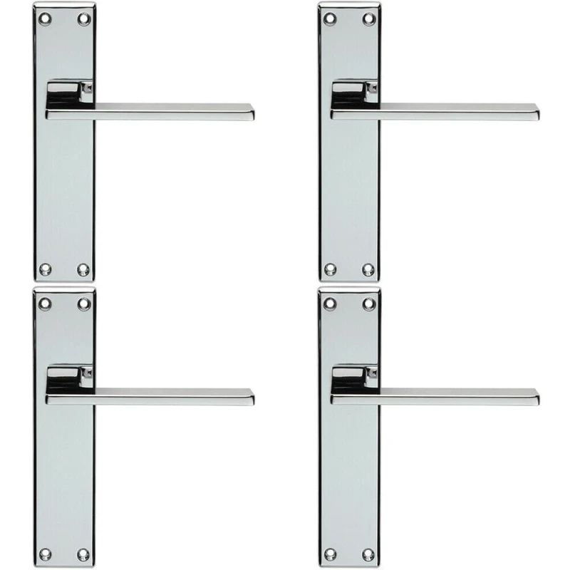 Image of Loops 4x Flat Straight Lever on Latch Backplate Door Handle 180 x 40mm Polished Chrome Multi
