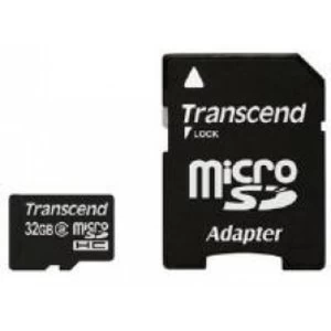Image of Transcend 32GB MicroSDHC Flash Card with Adaptor Class 10