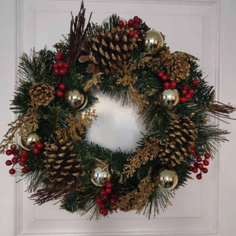 Image of Samuel Alexander 40Cm Gold Dressed Christmas Wreath, Baubles, Pinecones And Berries
