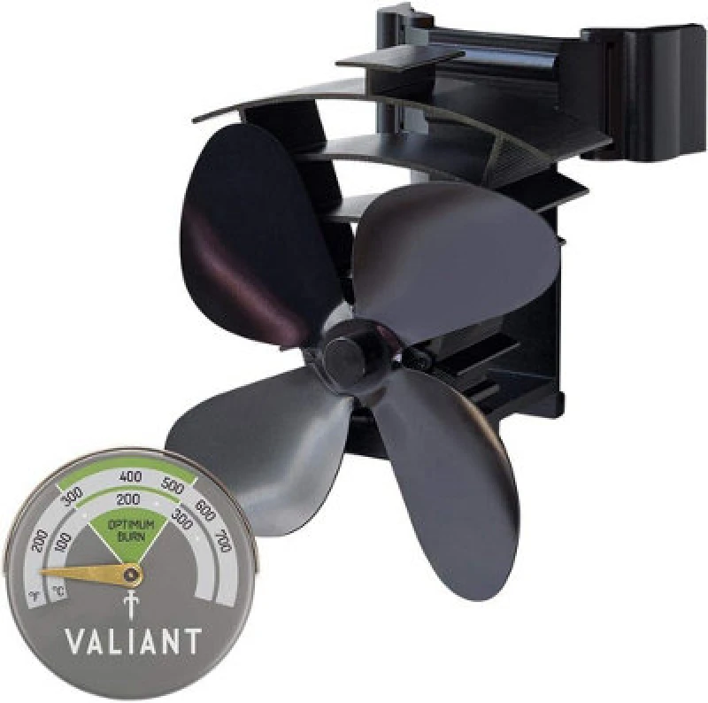 Image of Valiant Stove Fan for Magnetic Flue Pipe and Magnetic Thermometer in Green Set Black